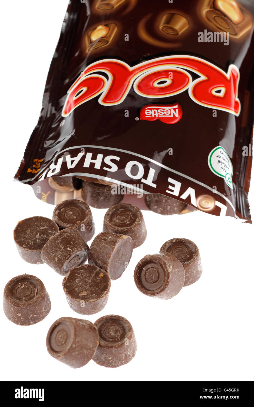 Geöffneten Beutel Nestle Rolo Pralinen Stockfoto