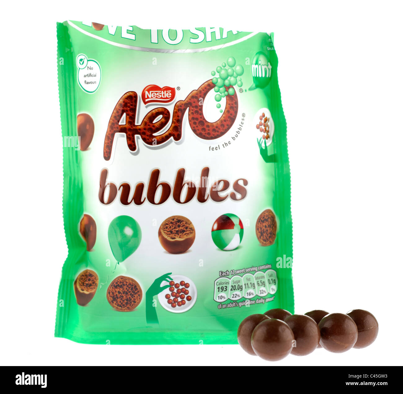 Beutel von Nestle Aero Bläschen geöffnet Stockfoto