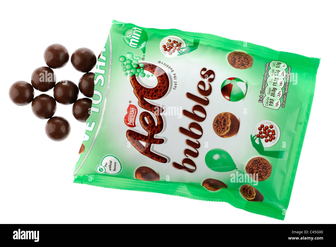 Beutel von Nestle Aero Bläschen geöffnet Stockfoto