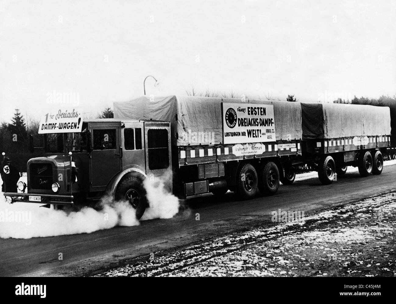 LKW mit Dampfkraft, 1935 Stockfoto