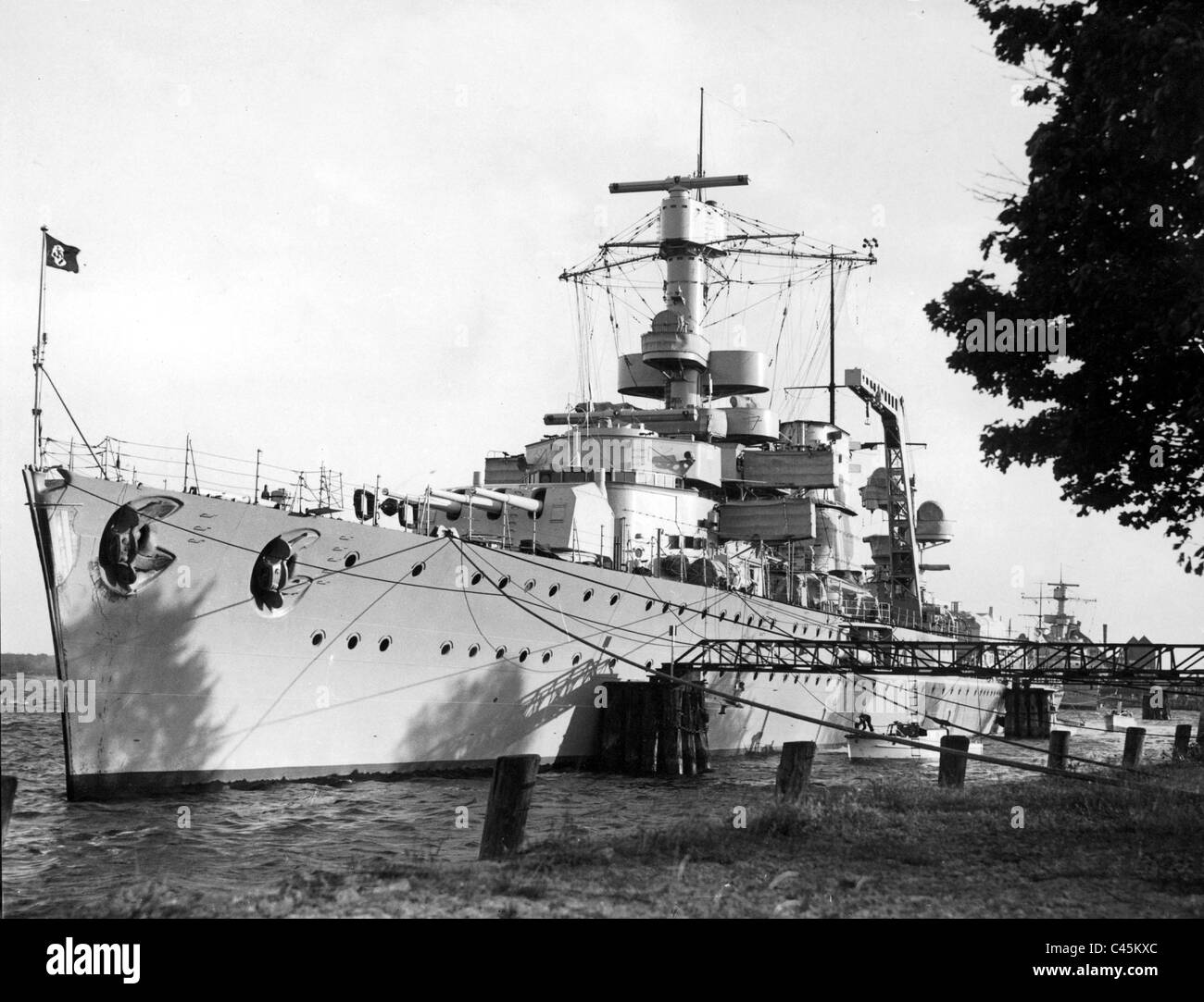 Kämpfe gegen Sie Kreuzer "Leipzig" in den Hafen von Swinemuende, 1939 Stockfoto