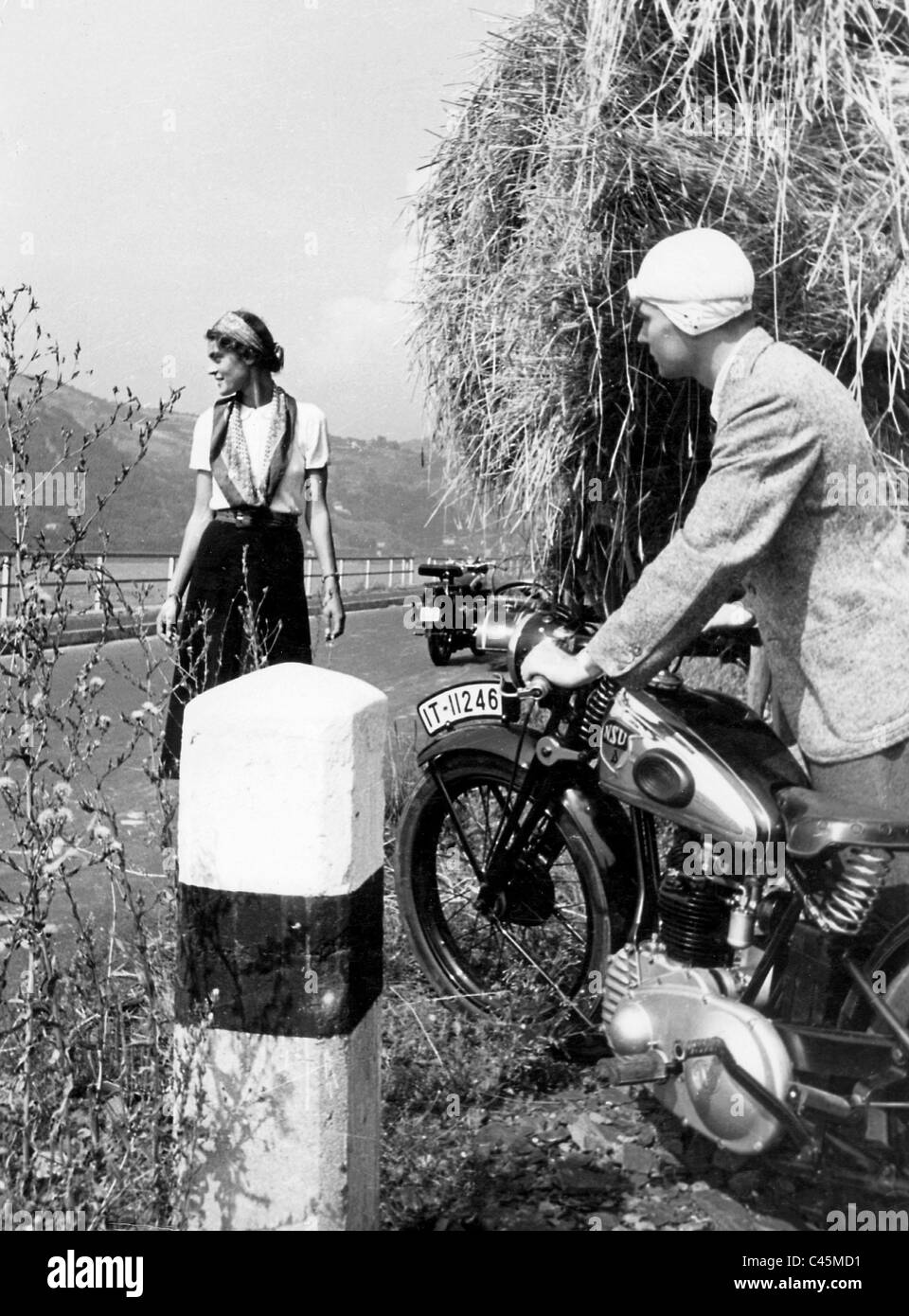 Touristen mit Motorrad, 1936 Stockfoto