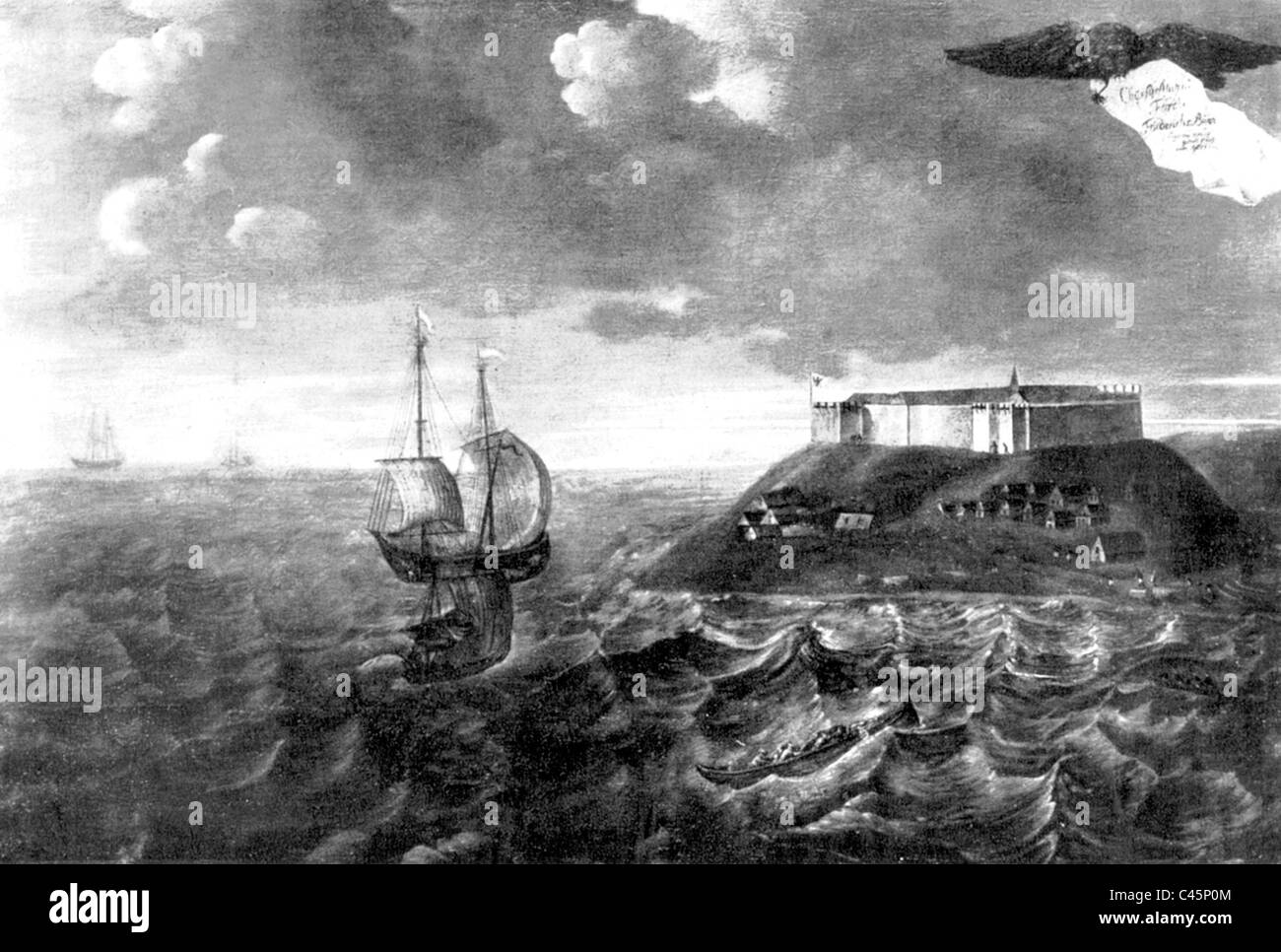 Schiffe vor der Festung Gross-Fredericksburg Stockfoto