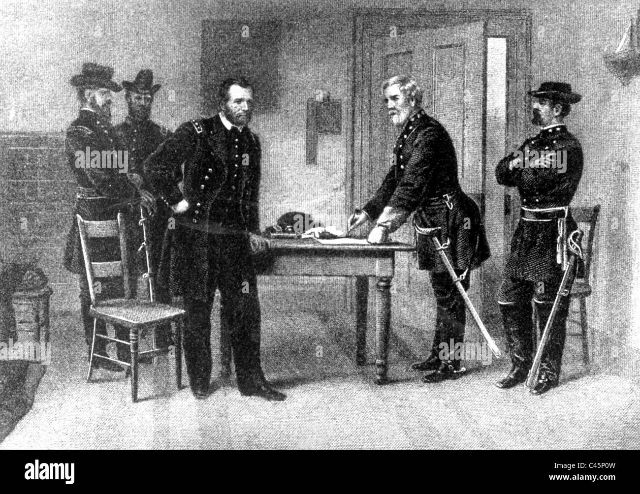 Ulysses Grant und Robert Lee in der Nähe von Gebietsansprüche, 1865 Stockfoto