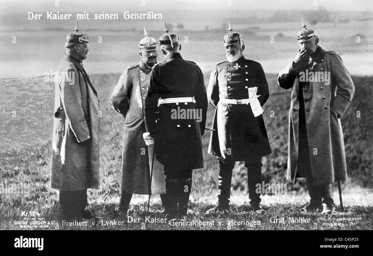 Kaiser Wilhelm II. und Nicholas Christopher von Lynk, Josias von Heeringen und Graf Moltke Stockfoto