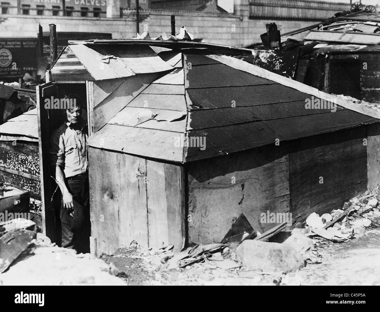 Hölzerne Schuppen in einem Slum in New York während der Weltwirtschaftskrise 1931 Stockfoto