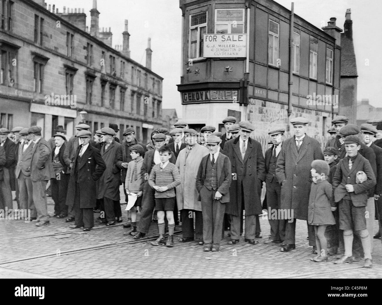 Arbeitslosen Werftarbeiter nach der Stilllegung von John Brown Company, 1931 Stockfoto