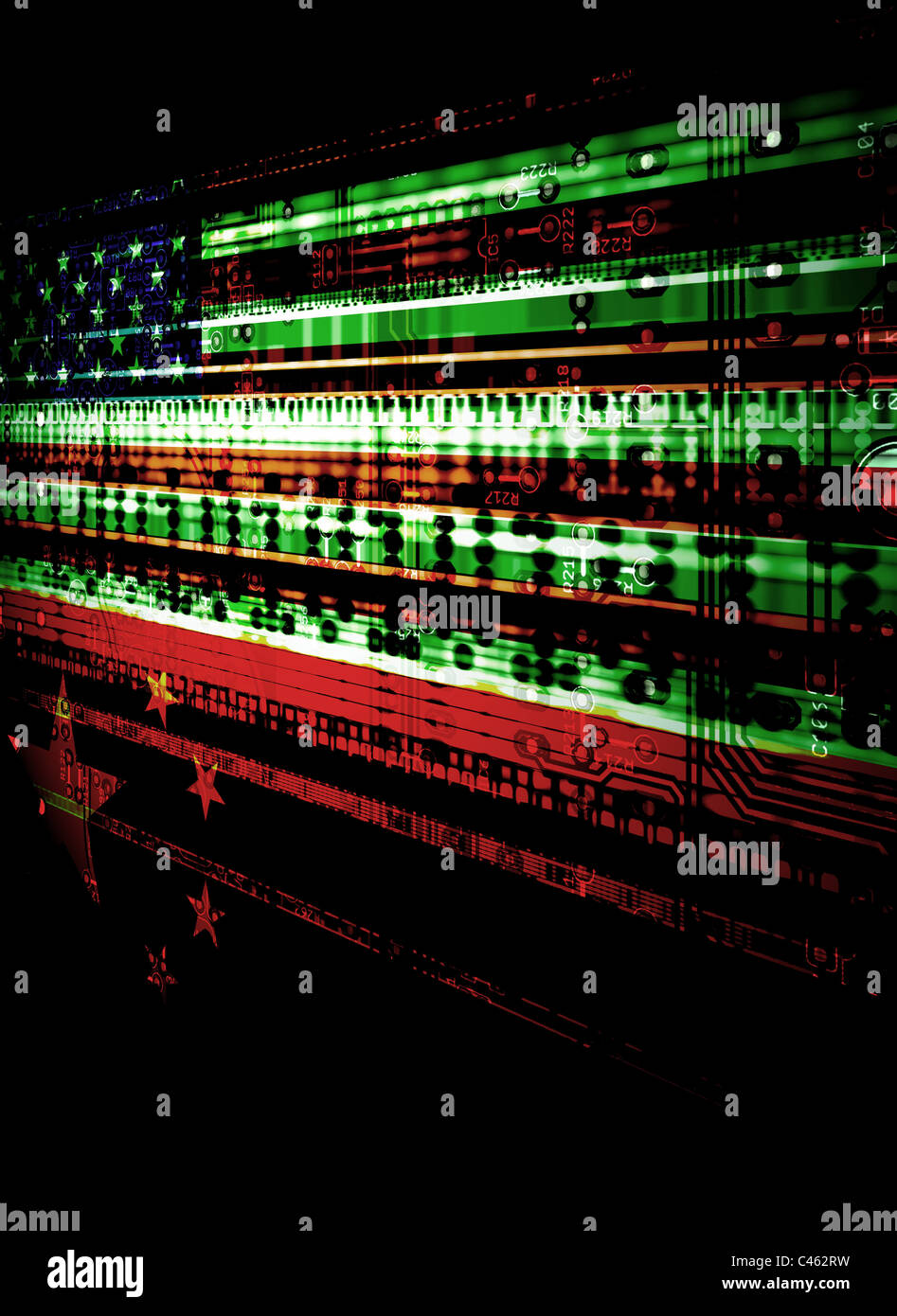 Foto-Illustration zeigt Daten und Informationsströme, die Vertretung der nationalen Sicherheit und Cyber-Kriminalität Stockfoto