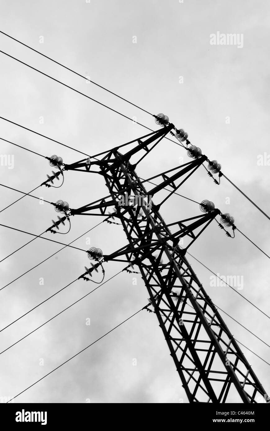 Powerline auf einem bewölkten Stockfoto