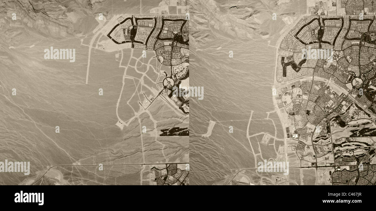 Luftbildkarte anzeigen Immobilien Entwicklung Vergleich Summerlin Las Vegas Nevada 1994 und 1999 Stockfoto