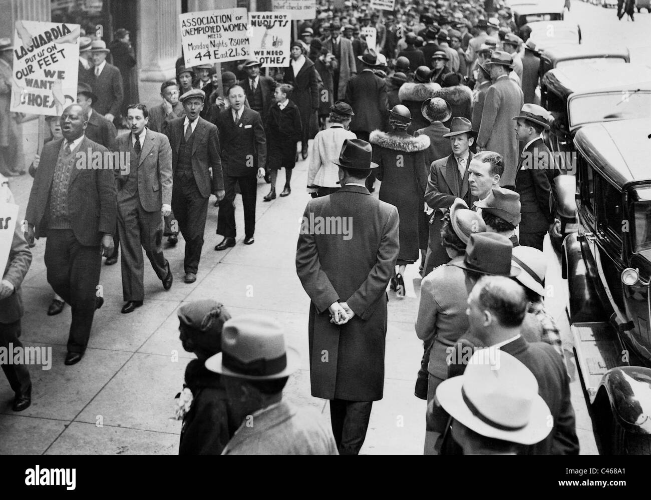 Demonstration der Arbeitslosigkeit während der Weltwirtschaftskrise, 1935 Stockfoto