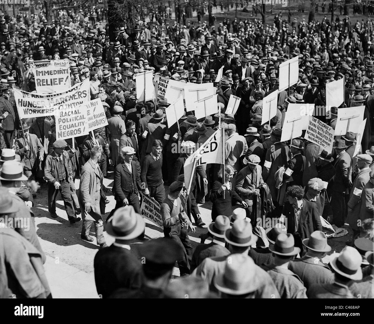 Demonstration der Arbeitslosigkeit während der Weltwirtschaftskrise 1932 Stockfoto