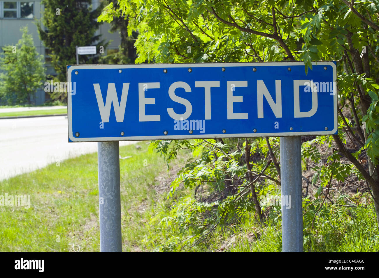 Westend Zeichen Espoo Finnland Stockfoto