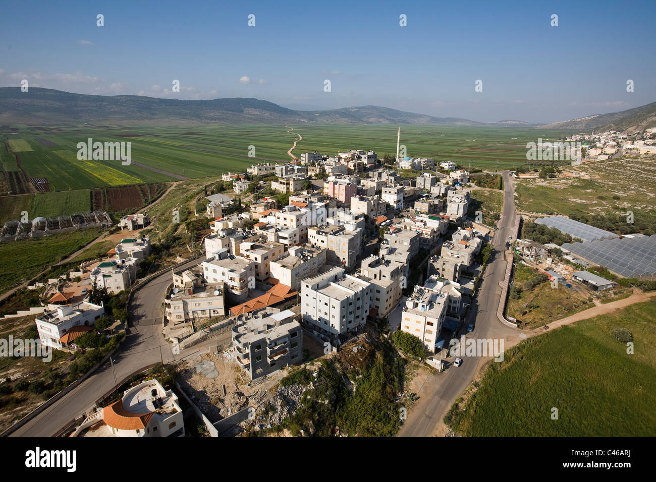 Luftaufnahme der arabische Dorf Romana in der unteren Galiläa Stockfoto
