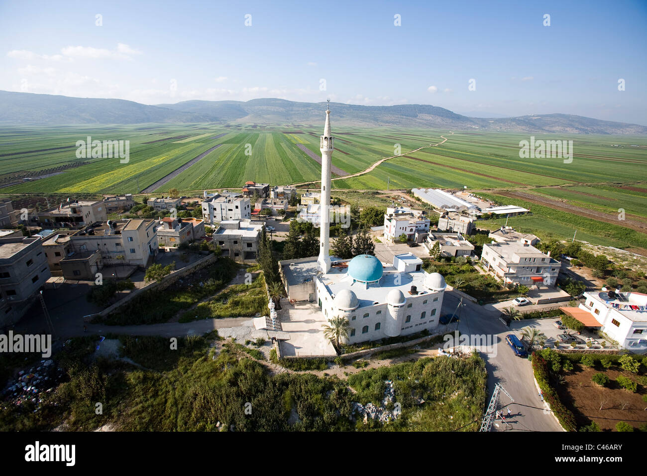 Luftaufnahme der arabische Dorf Romana in der unteren Galiläa Stockfoto