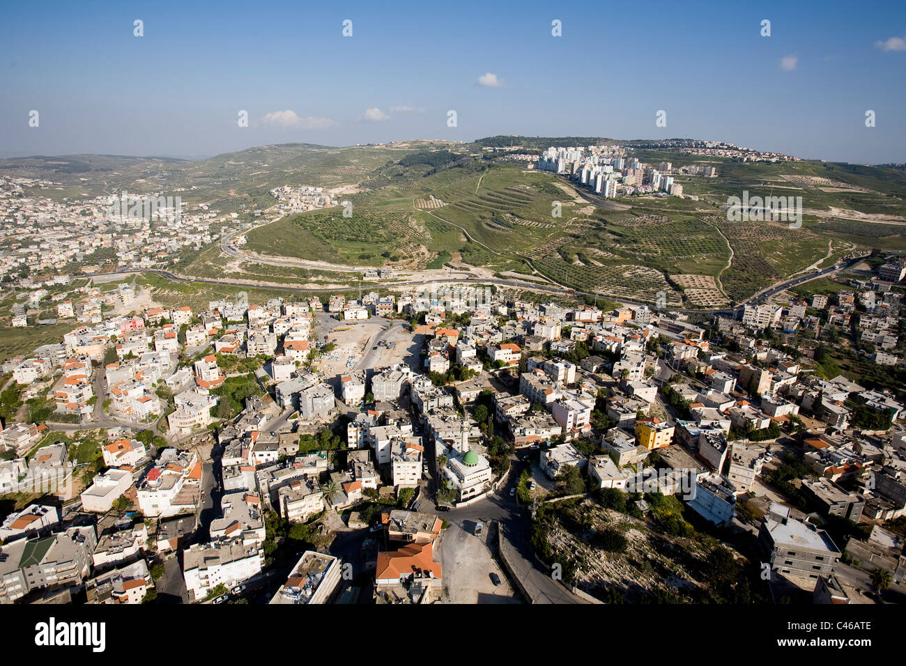 Luftbild der arabische Dorf von Mashhad in die unteren Galiläa Stockfoto