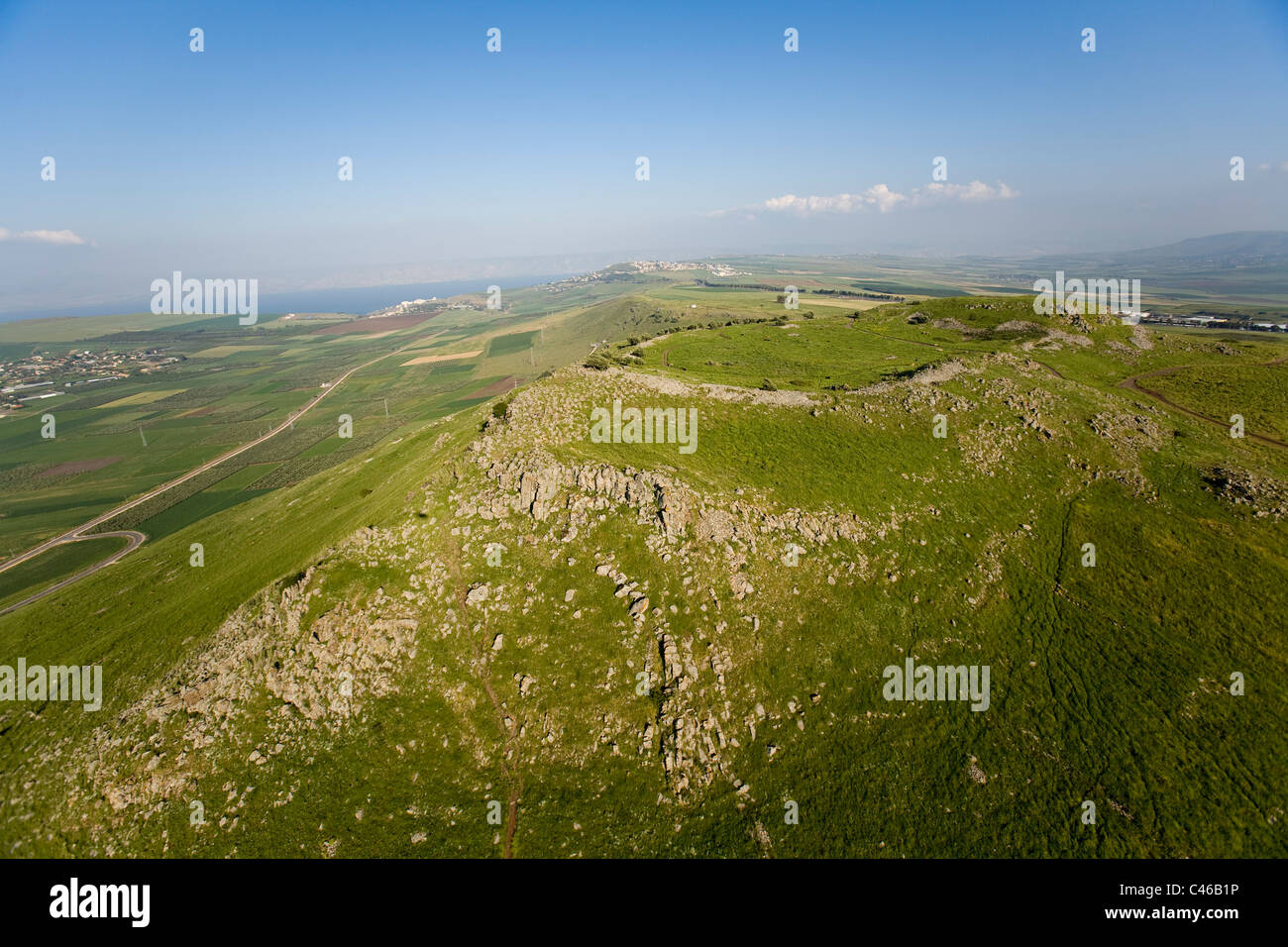 Luftaufnahme der archäologische Stätte von die Hörner des Hitin in den unteren Galiläa Stockfoto