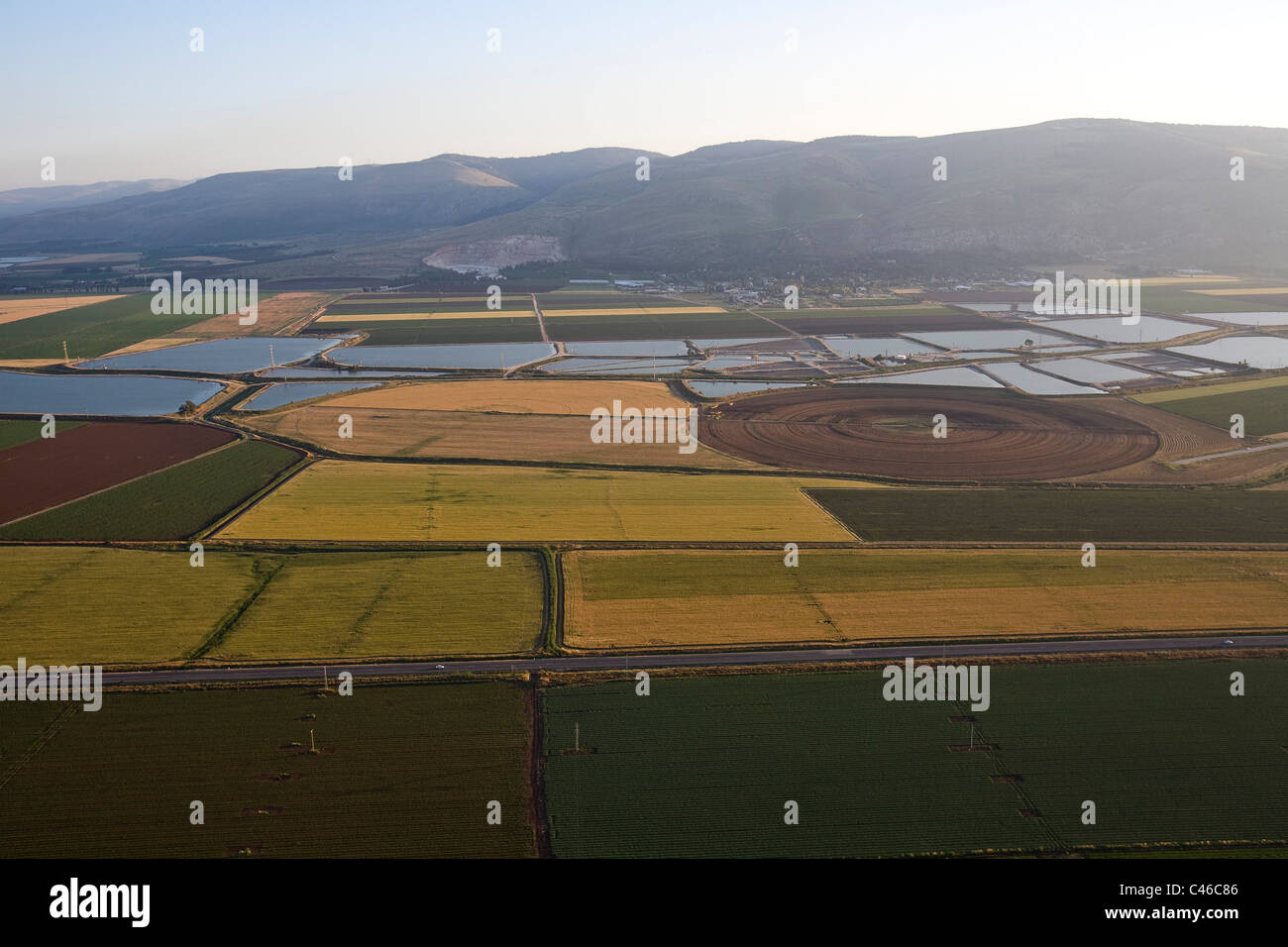 Luftaufnahme der Landwirtschaft Felder des Kibbutz Beit Alfa in die Jezreel Senke Stockfoto