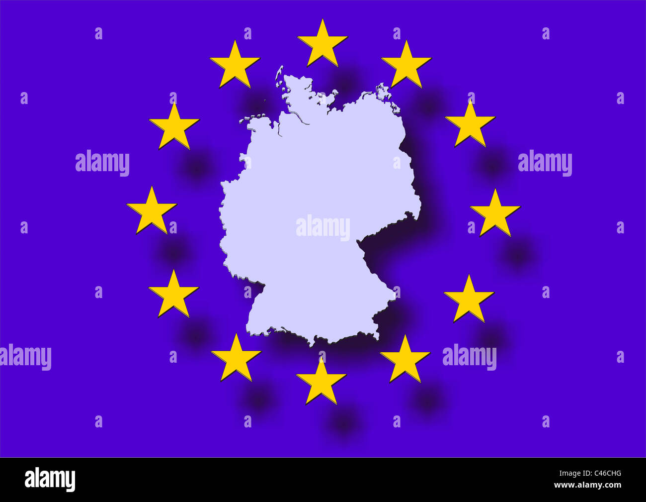 Karte von Deutschland mit gelben Sternen Europas Stockfoto