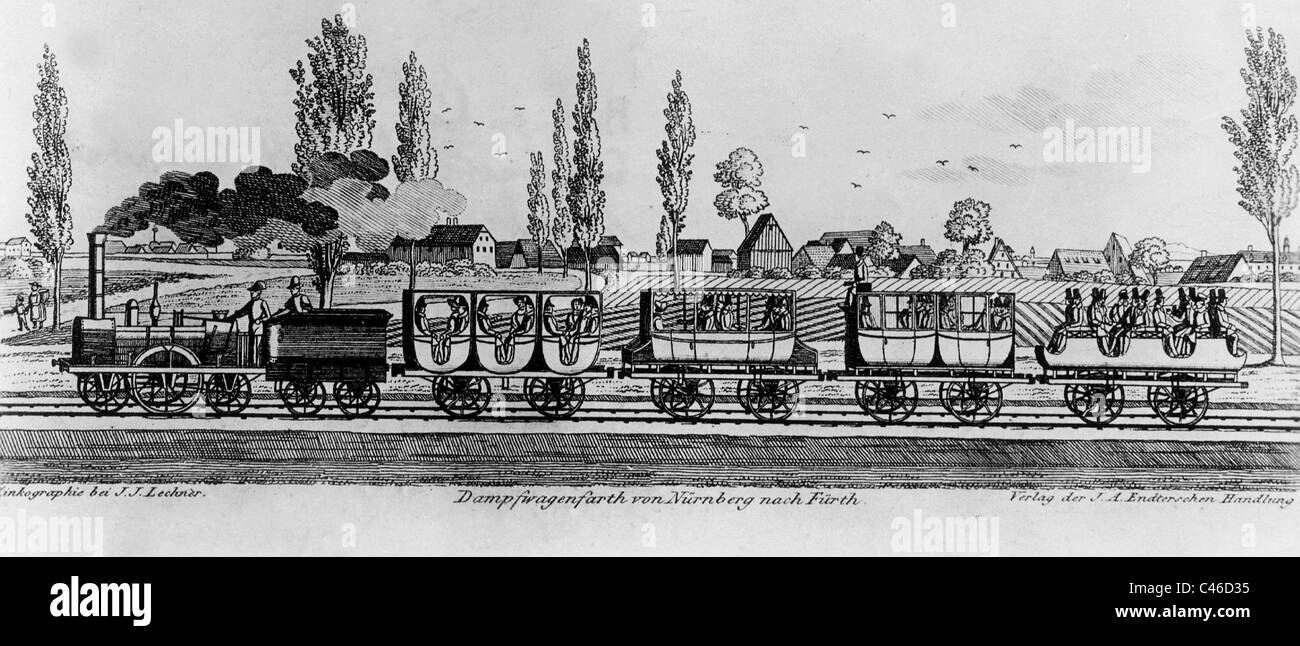 Erste deutsche Eisenbahn zwischen Nürnberg und Fürth, 1835 Stockfotografie  - Alamy