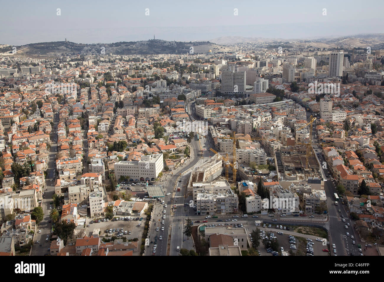 Luftbild der Constraction des Light Rail Transit in die Stadt Jerusalem Stockfoto