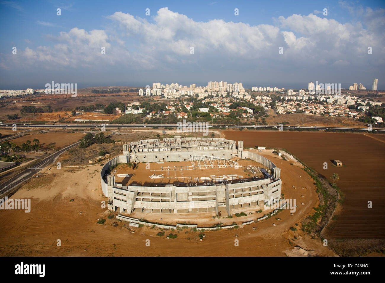 Luftbild von der Baustelle des Netanya Stadion Stockfoto