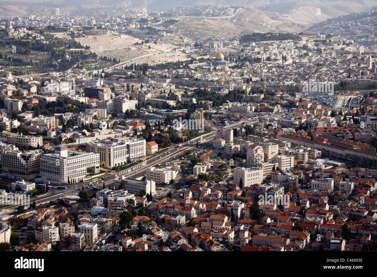 Luftaufnahme des alten und neuen Stadt von Jerusalem Stockfoto