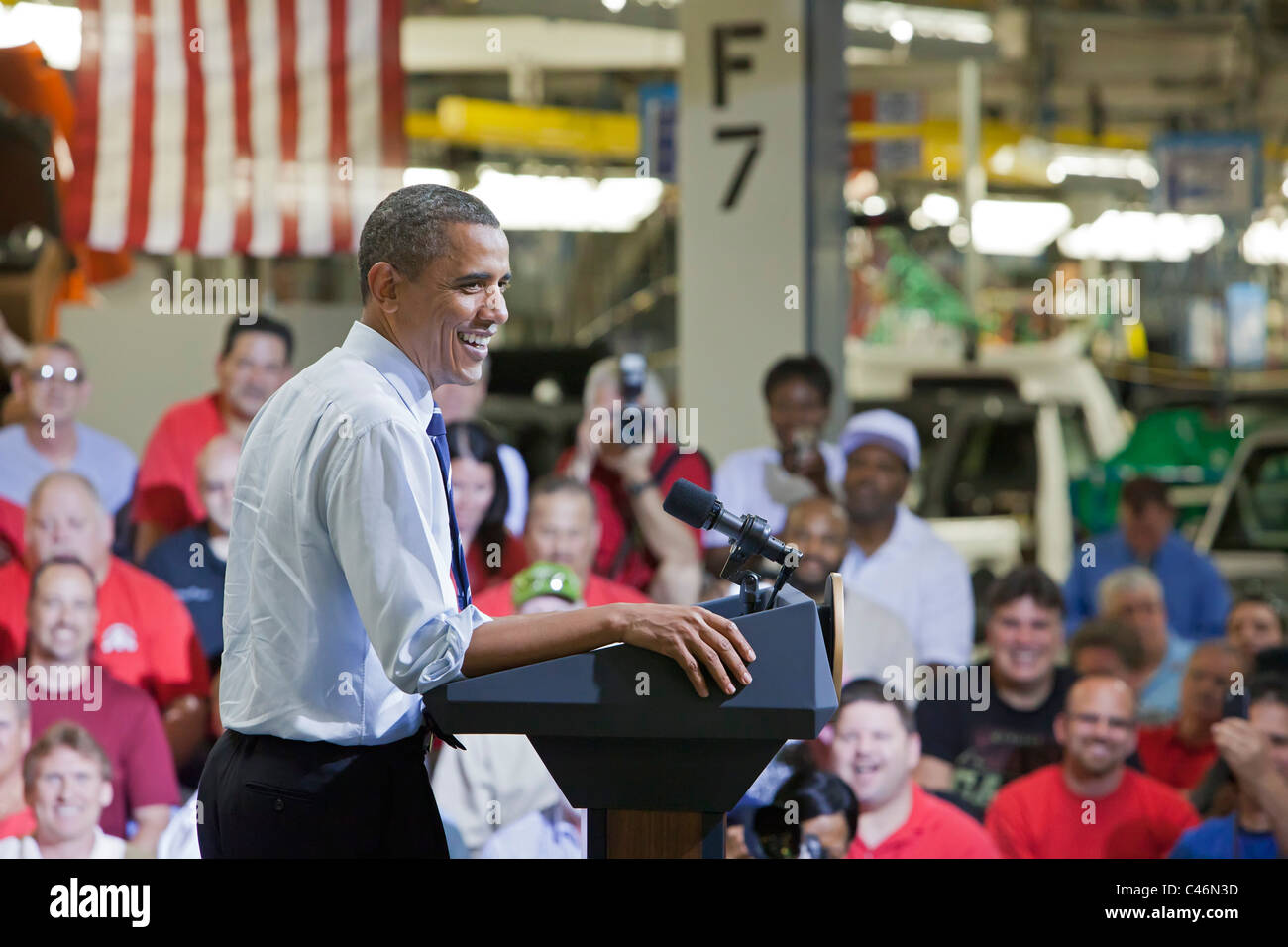 Präsident Obama besucht Chrysler-Montagewerk Stockfoto