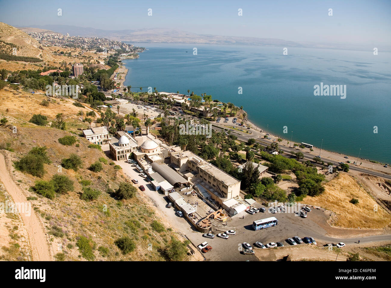 Luftaufnahme von Tumb von Rambam in den See Genezareth Stockfoto