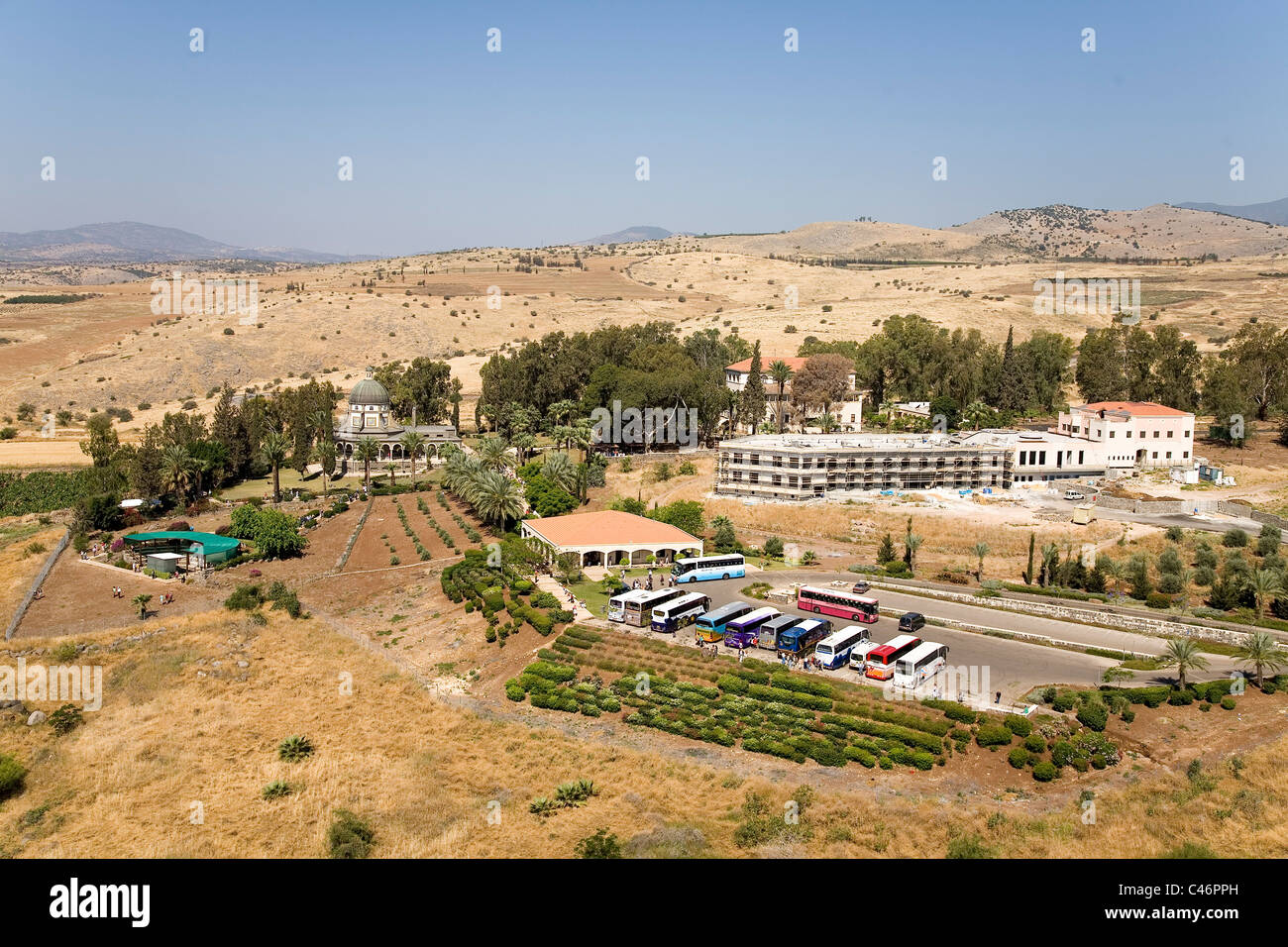 Luftbild der Berg der Seligpreisungen in den See Genezareth