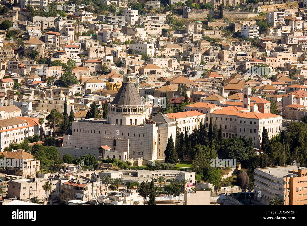 Luftaufnahme von der Kirche der Verkündigung in Nazareth in die unteren Galiläa Stockfoto