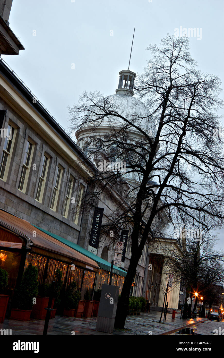 Alte Stadt-Dawn Marche Bonsecours Rue Saint-Paul Montreal Quebec Stockfoto