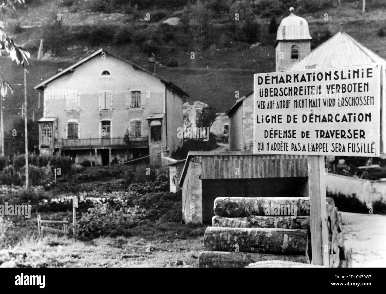 Zweiter Weltkrieg: Westfront. Demarkationslinie zwischen Nord- und Südfrankreich, 1940-1942 Stockfoto