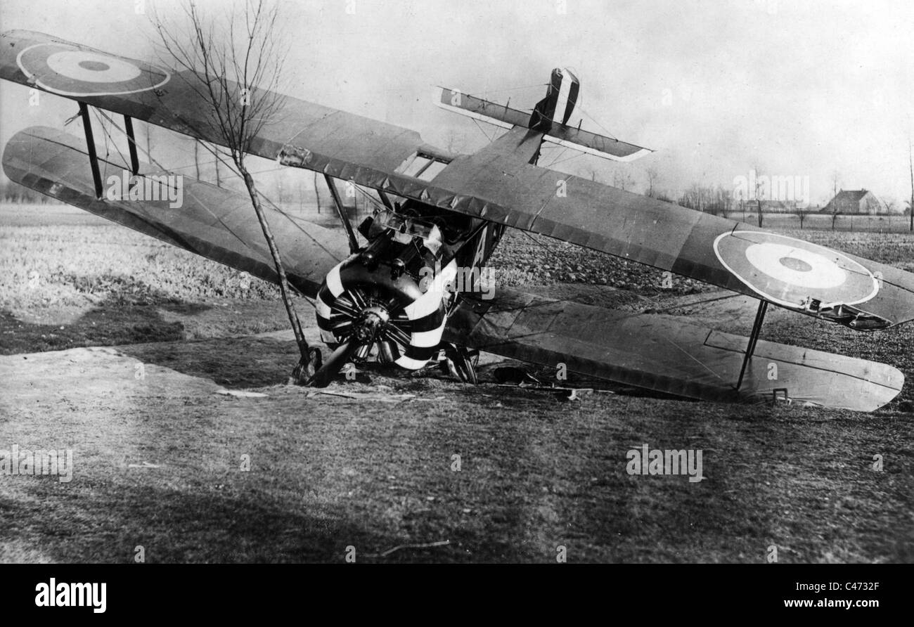 Britisches Flugzeug 1918 abgeschossen Stockfoto