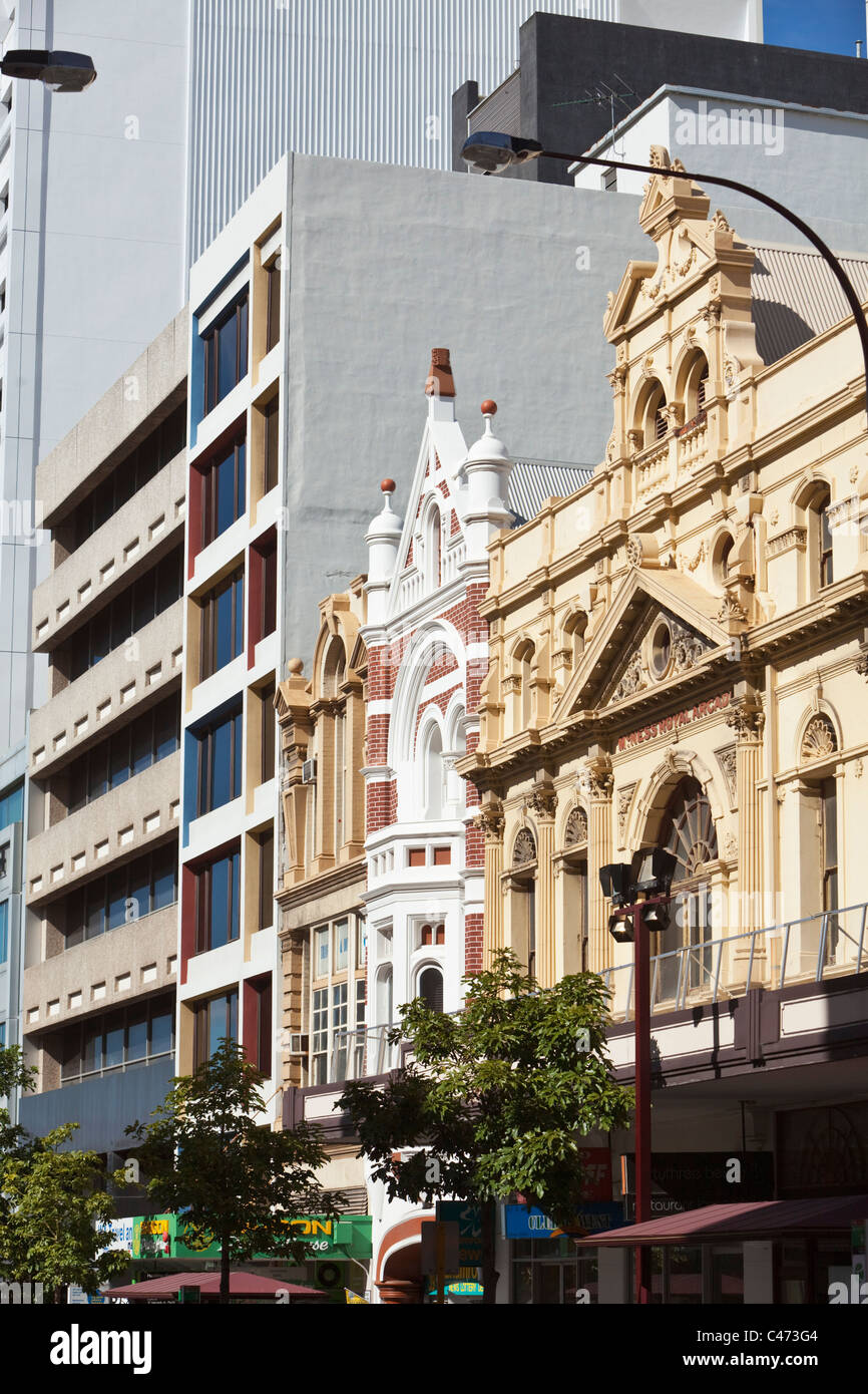Modernen und kolonialen Architektur auf Barrack Street. Perth, Western Australia, Australien Stockfoto