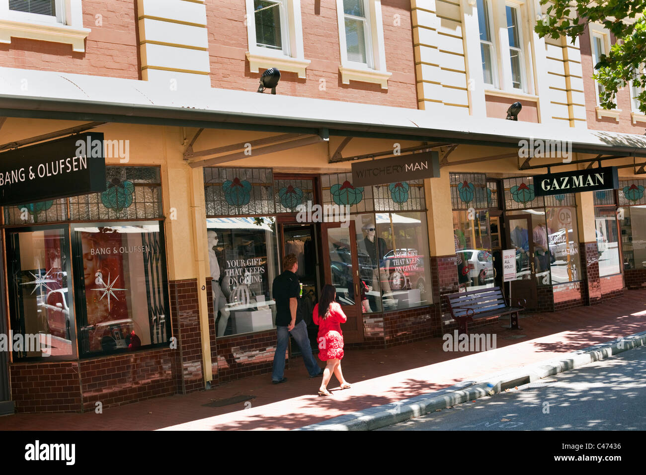 Boutiquen entlang Rokeby Road. Subiaco, Perth, Western Australia, Australien Stockfoto