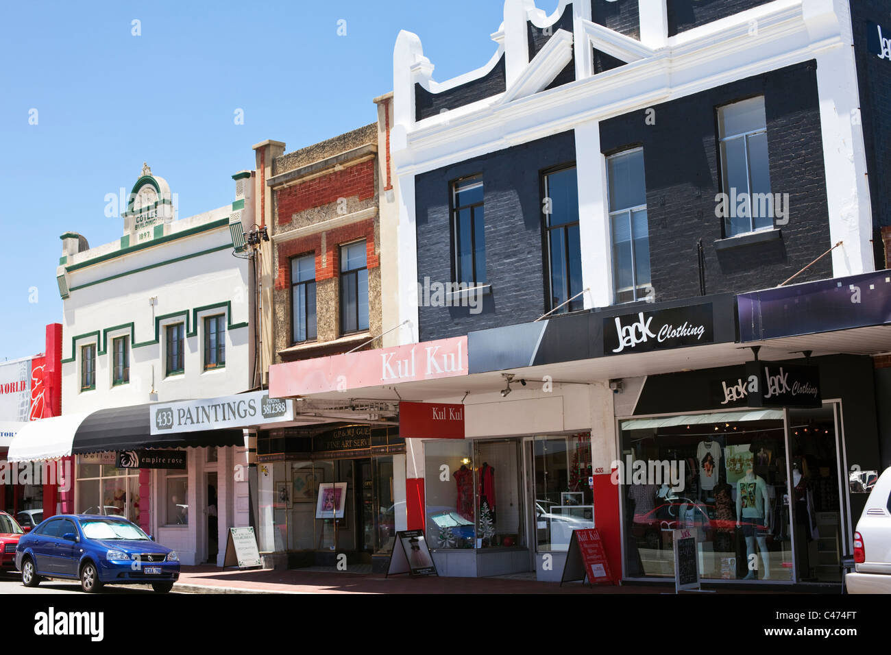 Die Geschäfte entlang der Hay Street. Subiaco, Perth, Western Australia, Australien Stockfoto