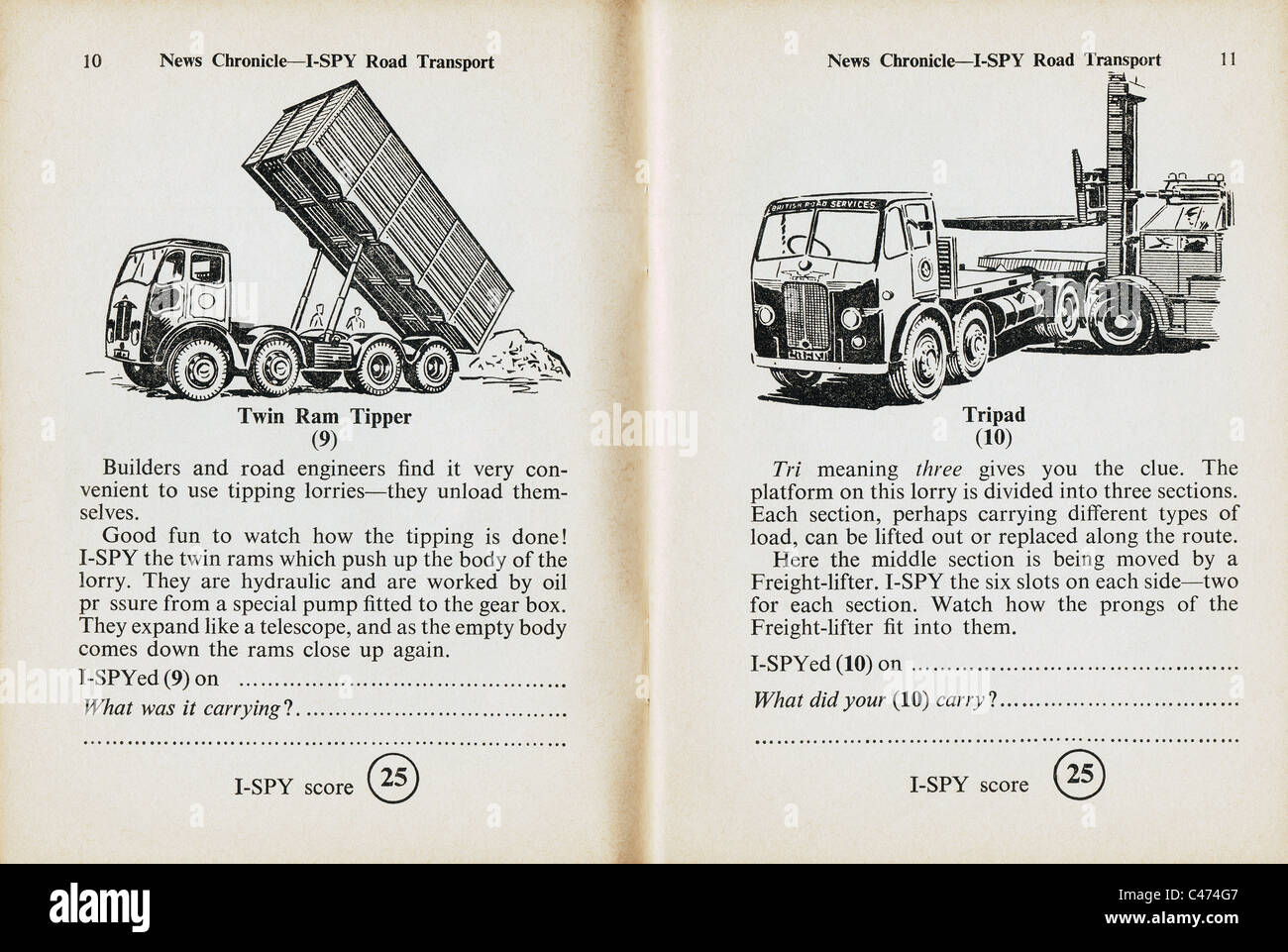 Seiten aus-Spy Buch des Straßenverkehrs im Jahr 1960 von der Daily News veröffentlicht Stockfoto