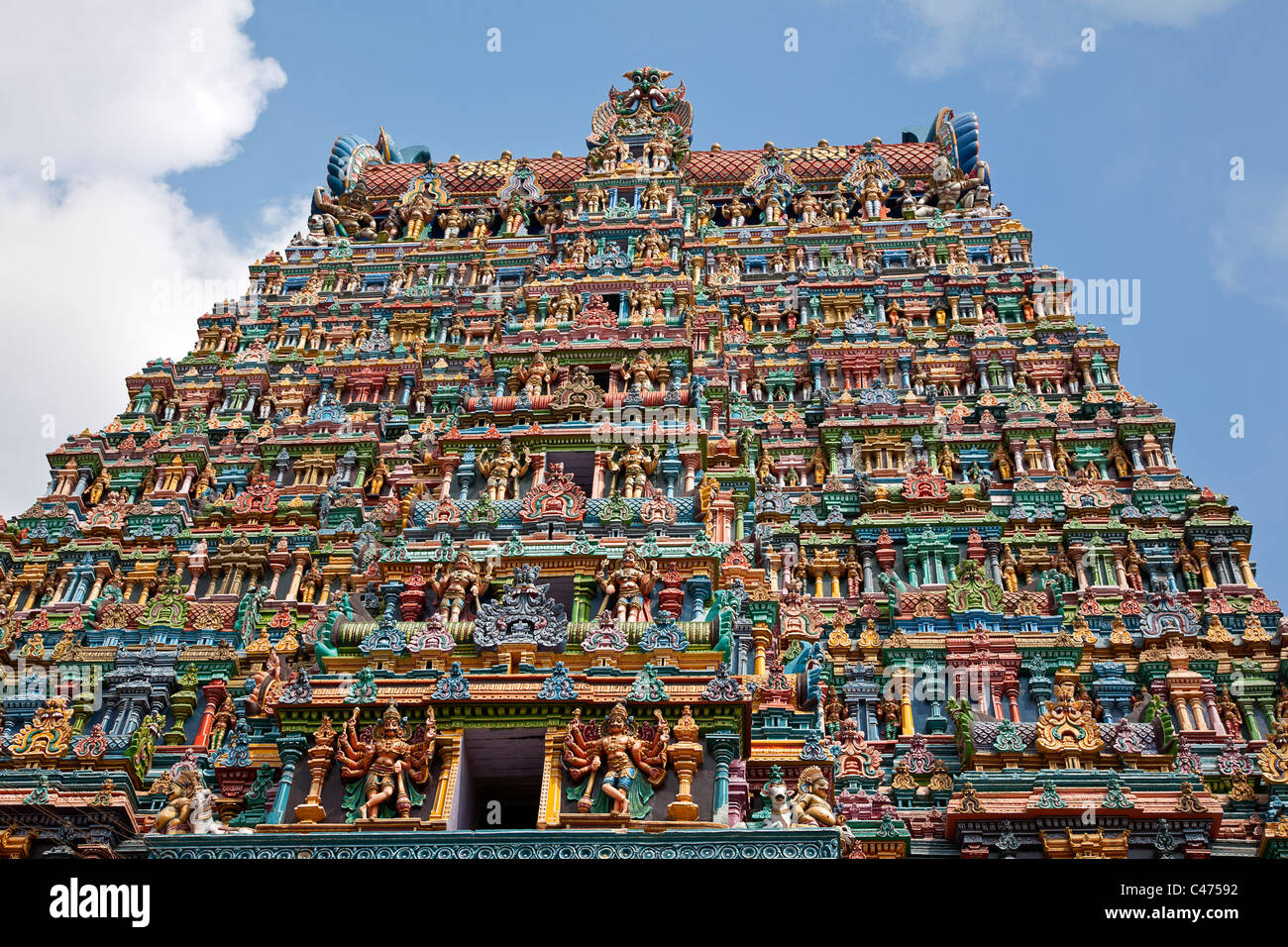 Turm Detail Sri Meenakshi Tempel Madurai Tamil Nadu Indien Stockfotografie Alamy