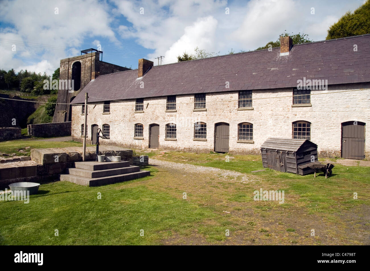 Workers Cottages in Blaenavon Ironworks, einem Weltkulturerbe in Südwales. Stockfoto