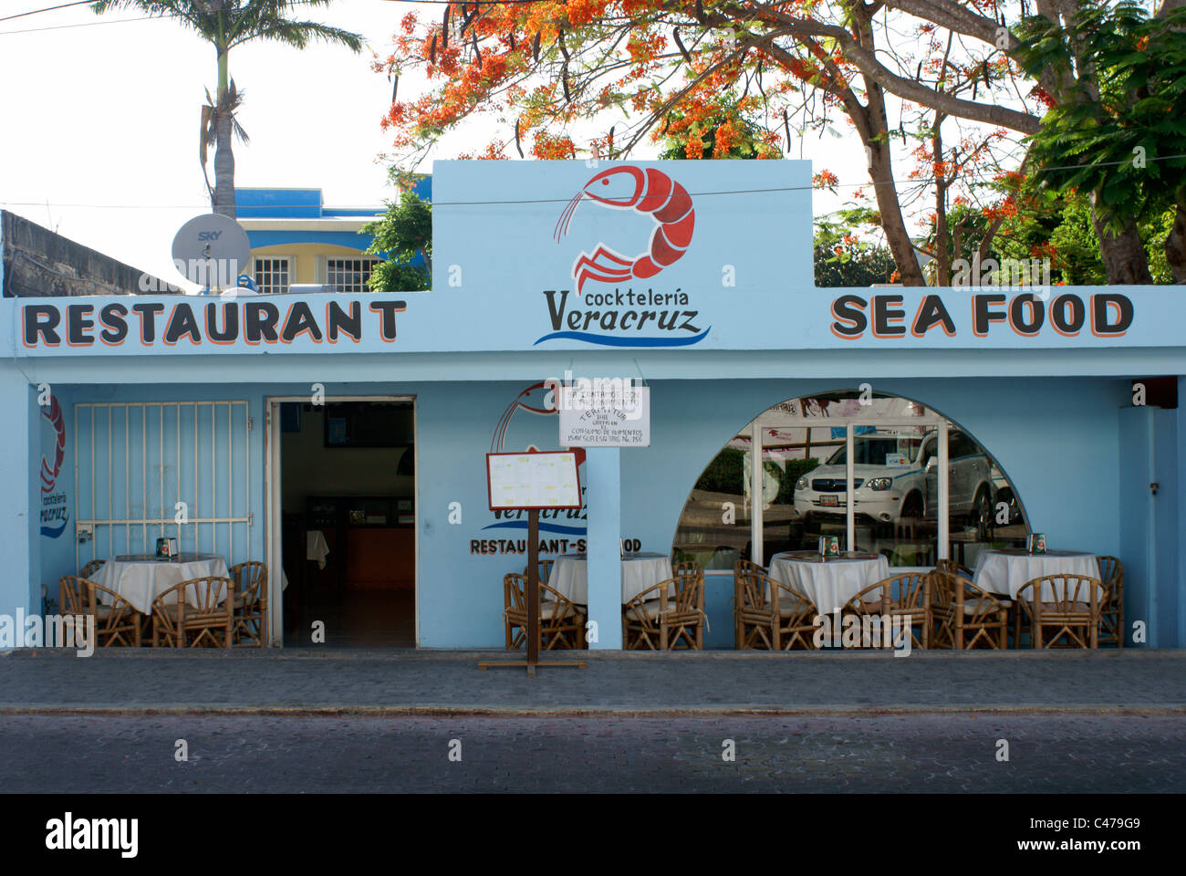 Mexikanische Fischrestaurant oder Cockteleria in Playa del Carmen, Riviera Maya, Quintana Roo, Mexiko Stockfoto