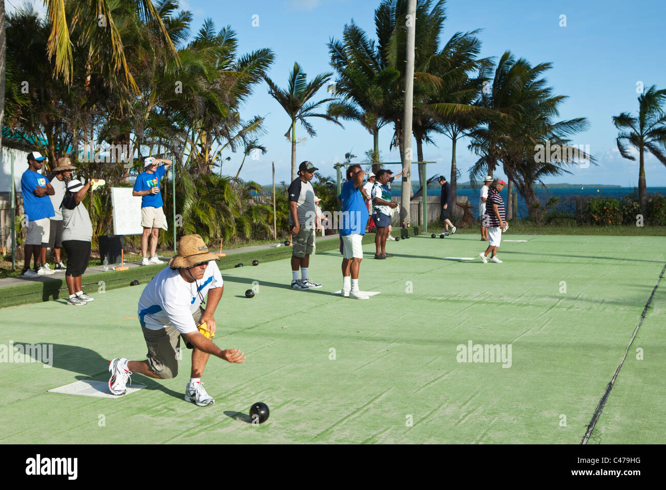 Spiel der Rasen Schalen auf Thursday Island Bowls Club. Thursday Island, Torres-Strait-Inseln, Queensland, Australien Stockfoto