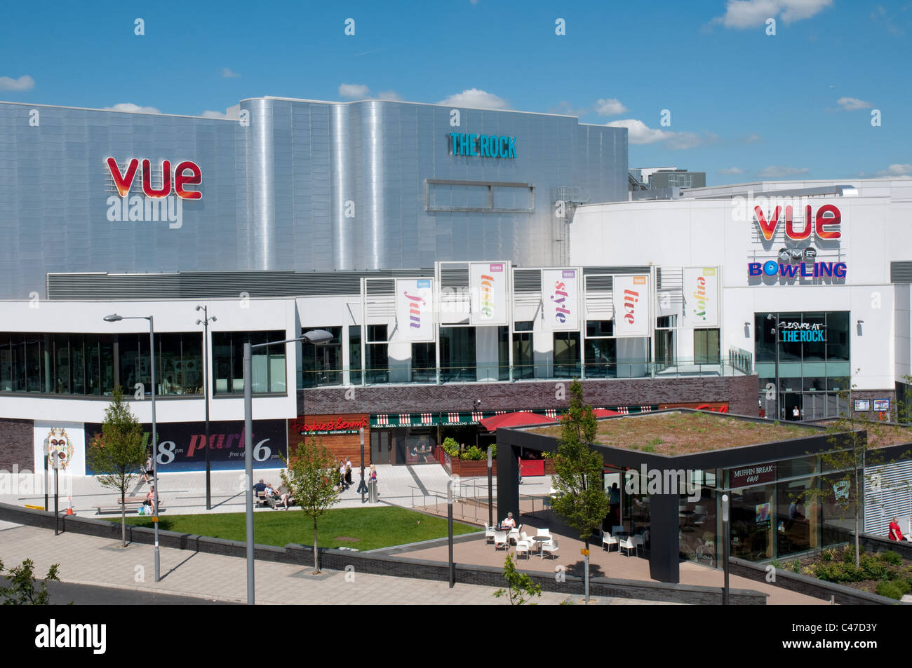 Der Rock, Bury, größere Manchester.Opened im Jahr 2010 der Komplex beherbergt Geschäften, Kino, Unterhaltung und Restaurants. Stockfoto