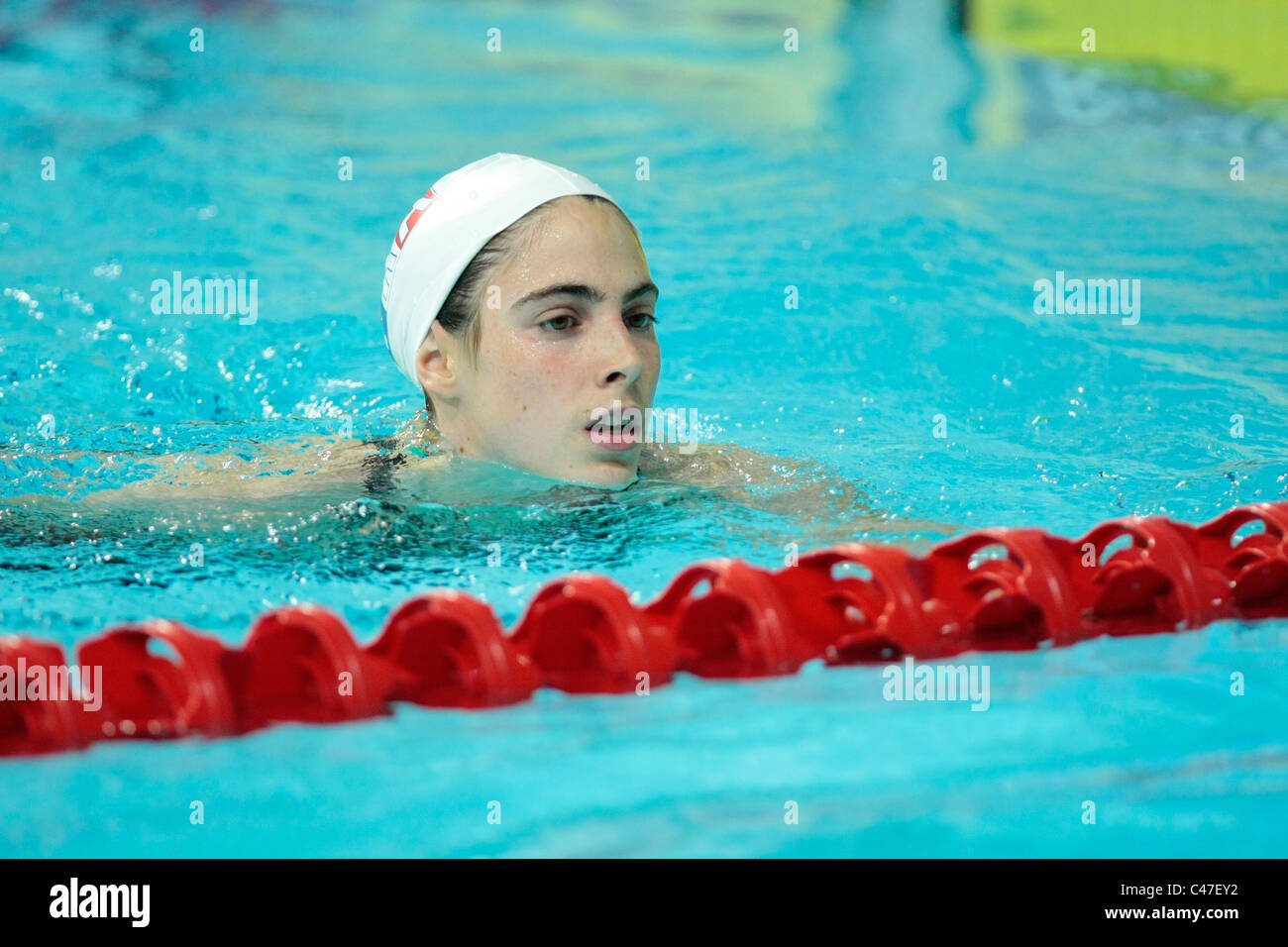 Anna Santamans von Frankreich nach dem Wettkampf in der Frauen 50-m-Freistil-Final. Stockfoto