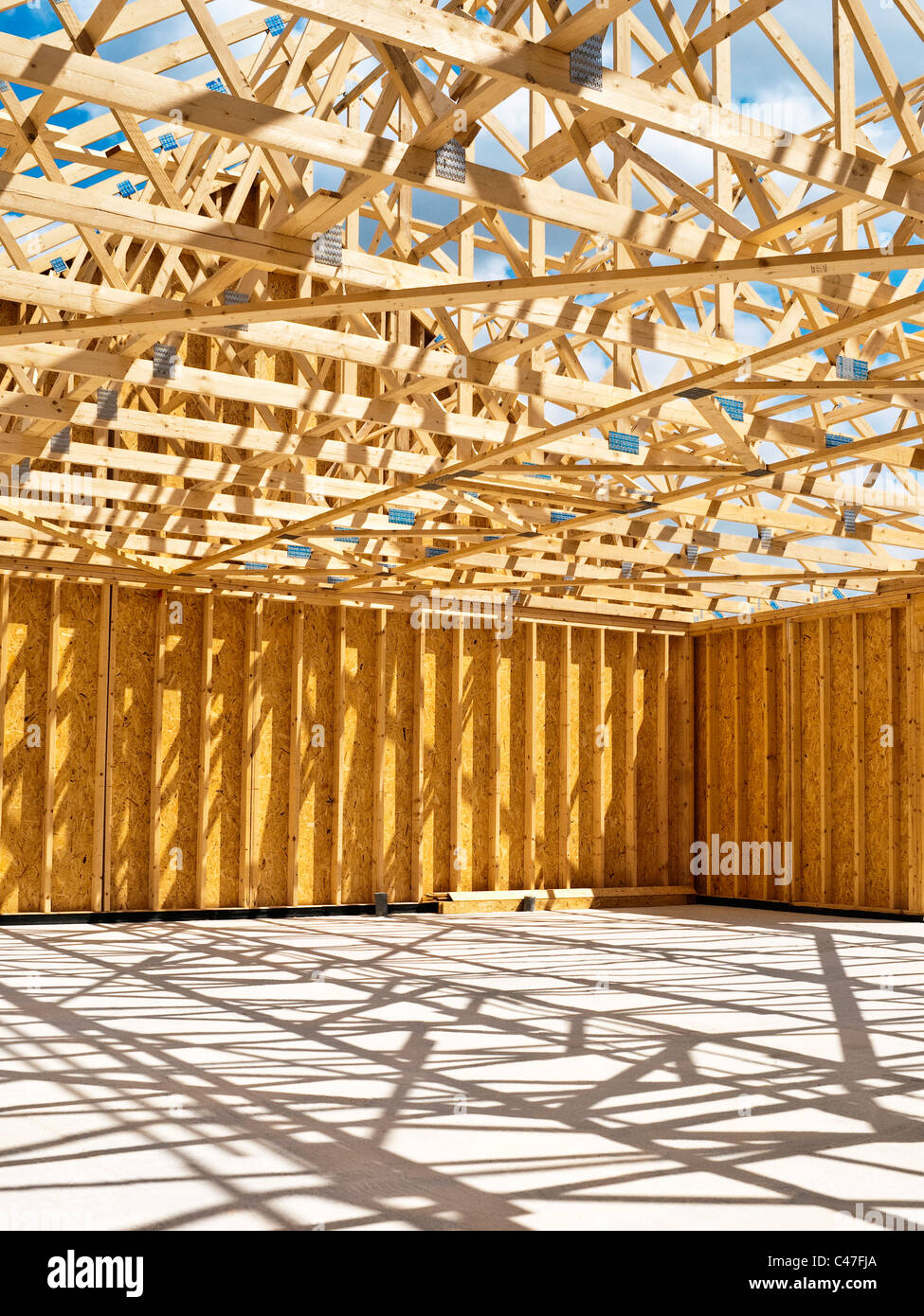 Holz-Bungalow Haus Neubau - Indre-et-Loire, Frankreich. Stockfoto