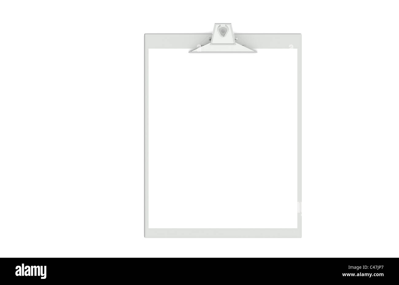 Eine Zwischenablage aus Stahl und ein leeres Blatt Papier Stockfoto