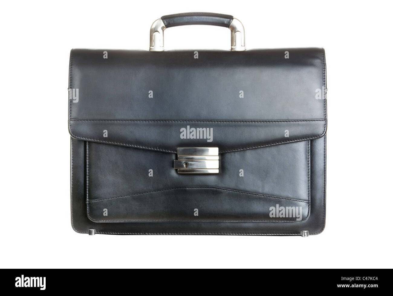 Bild des großen schwarzen Leder Aktentasche isoliert auf weißem Hintergrund Stockfoto