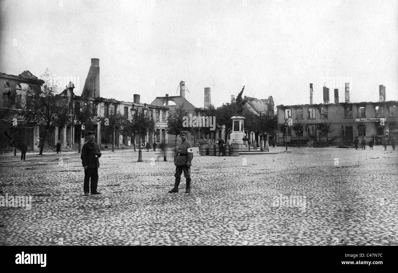 Zerstörte Gebäude in Ostpreußen, 1914 Stockfoto