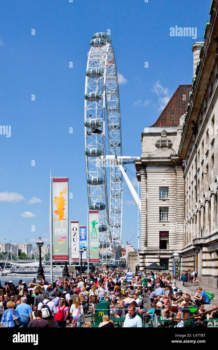 Das London Eye am Südufer der Themse in London.  Eine sehr beliebte Touristenattraktion. Stockfoto