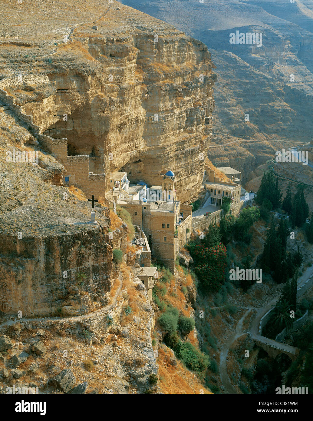 Luftaufnahme des Klosters ST. Georg in Wadi Kelt Stockfoto